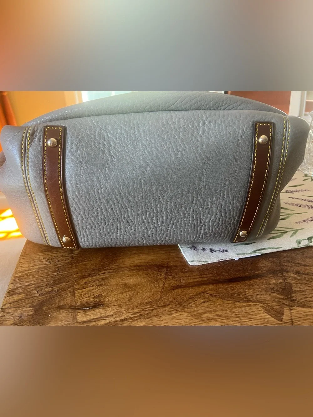 Dooney & Bourke Gray Satchel with Brown Trim